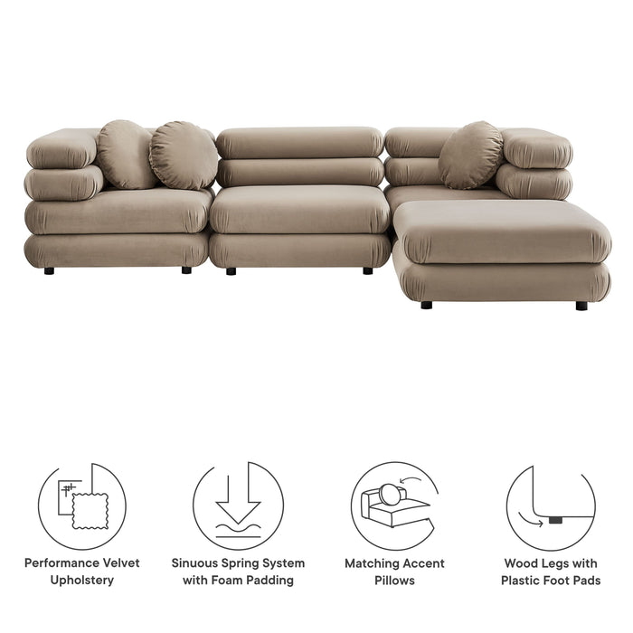 Jubilee 4-Piece Modular Performance Velvet Sectional Sofa by Modway - view 18
