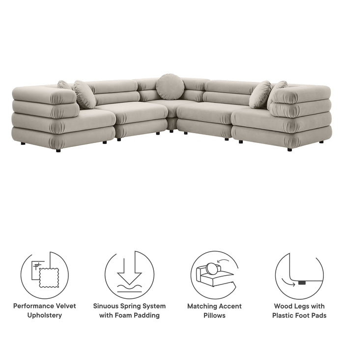 Jubilee 5-Piece Modular Performance Velvet Sectional Sofa by Modway - side view