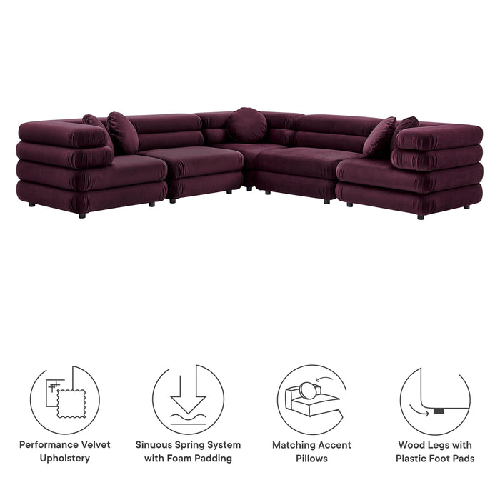 Jubilee 5-Piece Modular Performance Velvet Sectional Sofa by Modway - view 16