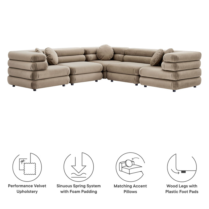 Jubilee 5-Piece Modular Performance Velvet Sectional Sofa by Modway - view 29