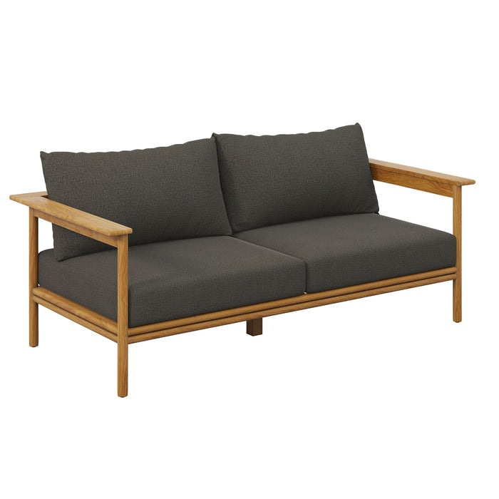 Wren Outdoor Patio Teak Wood Sofa Natural Flint Gray