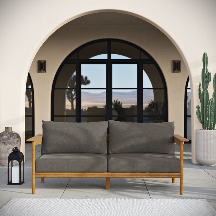 Wren Outdoor Patio Teak Wood Sofa Natural Flint Gray
