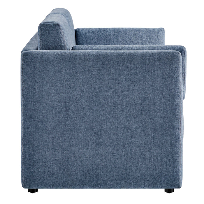 Linden Upholstered Heathered Chenille Sofa Denim