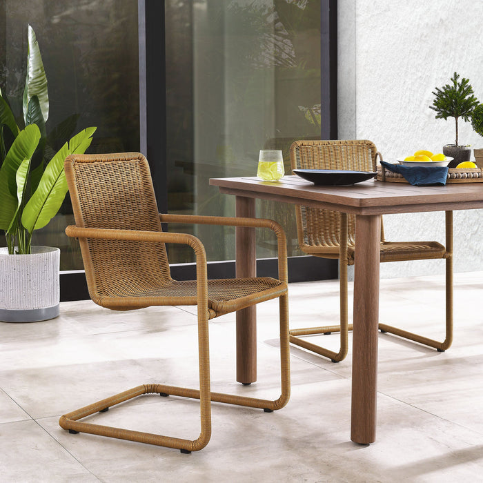 Abacus Outdoor Patio Wicker Dining Chairs Set of 2 Natural