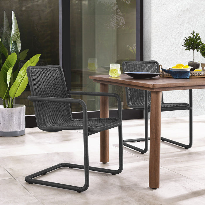 Abacus Outdoor Patio Wicker Dining Chairs Set of 2 Slate