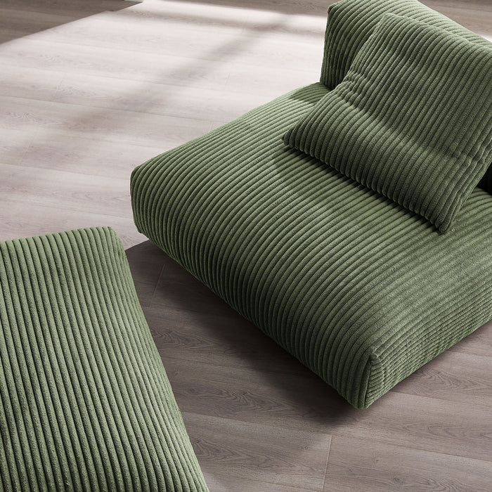 Modway Solace Modular Corduroy Upholstered Armless Chair and Ottoman Set Living Room Furniture - View 12