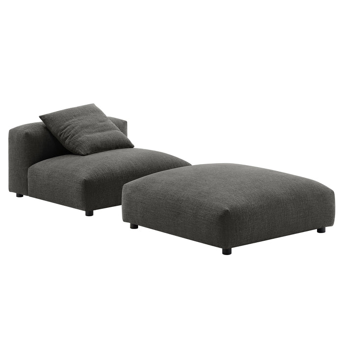 Modway Solace Modular Upholstered Fabric Armless Chair and Ottoman Set Living Room Furniture in Brown