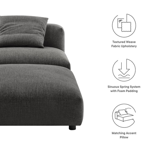 Modway Solace Modular Upholstered Fabric Armless Chair and Ottoman Set Living Room Furniture in Brown - Side View