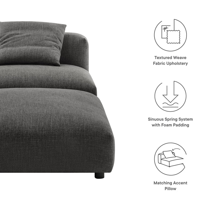 Modway Solace Modular Upholstered Fabric Armless Chair and Ottoman Set Living Room Furniture in Brown - Side View