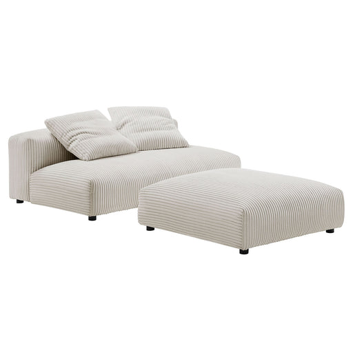 Modway Solace Modular Corduroy Upholstered Armless Loveseat and Ottoman Set Living Room Furniture in Brown