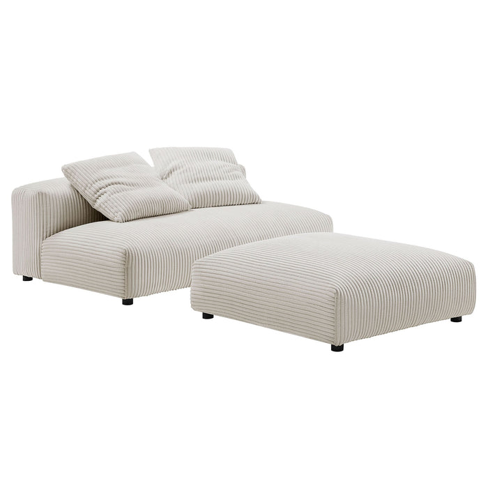 Modway Solace Modular Corduroy Upholstered Armless Loveseat and Ottoman Set Living Room Furniture in Brown