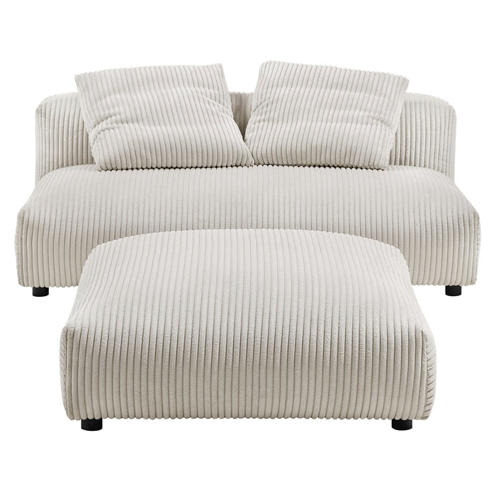 Modway Solace Modular Corduroy Upholstered Armless Loveseat and Ottoman Set Living Room Furniture - Installation View