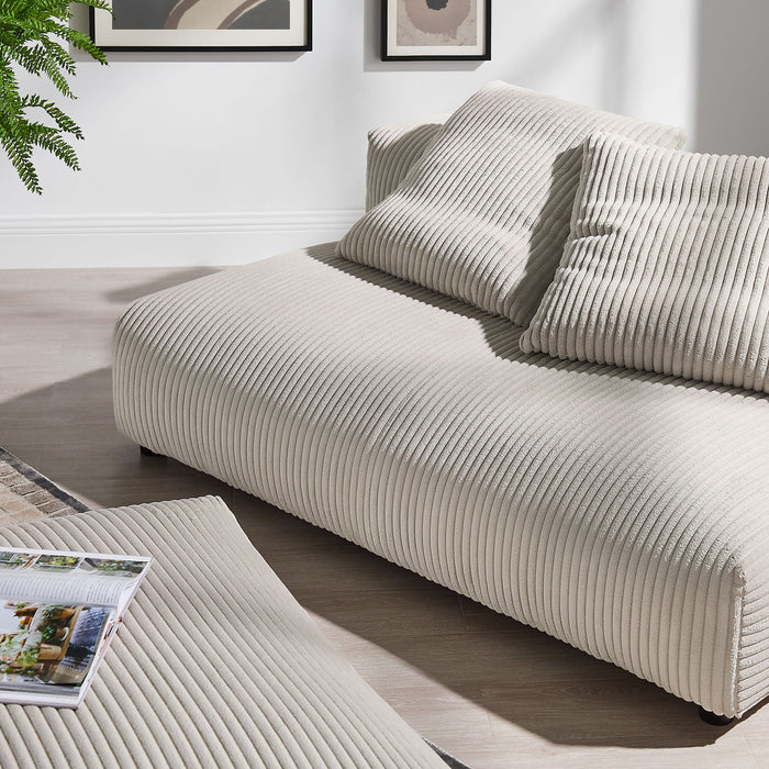 Modway Solace Modular Corduroy Upholstered Armless Loveseat and Ottoman Set Living Room Furniture in Brown - Detail View