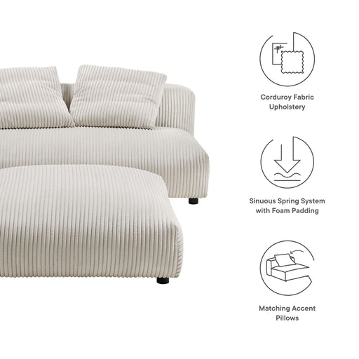 Modway Solace Modular Corduroy Upholstered Armless Loveseat and Ottoman Set Living Room Furniture in Brown - Side View