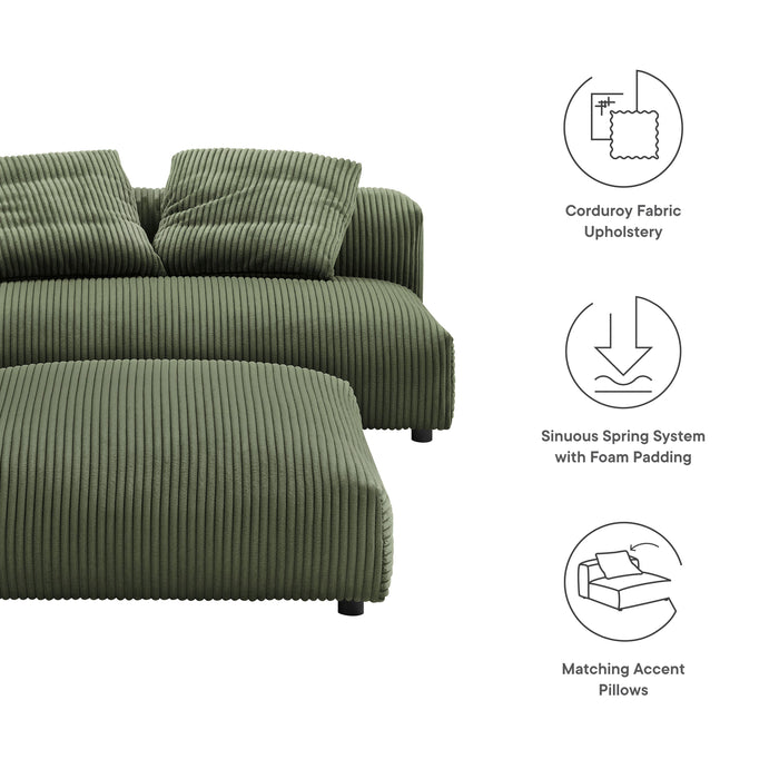Modway Solace Modular Corduroy Upholstered Armless Loveseat and Ottoman Set Living Room Furniture - View 11