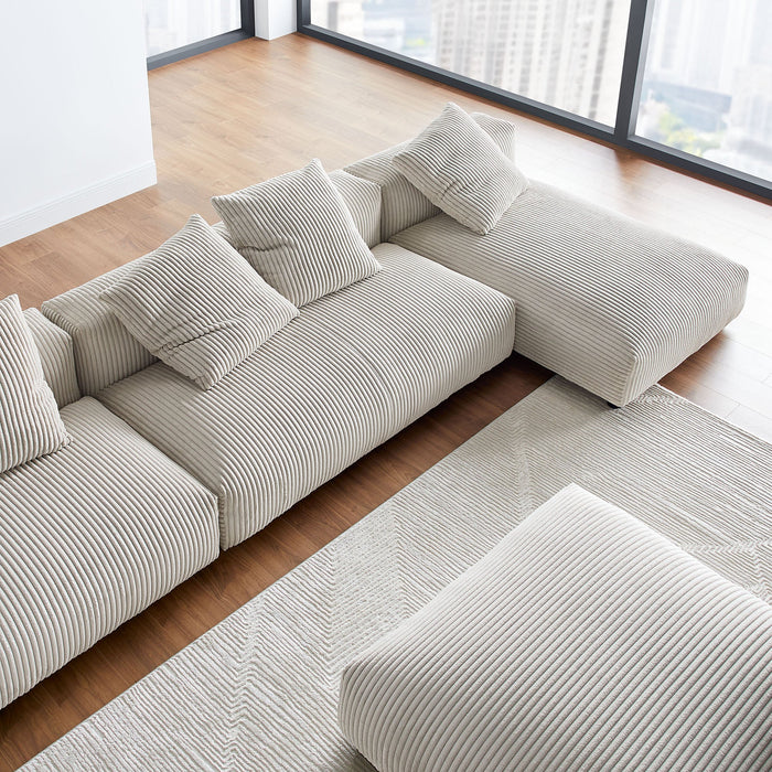 Solace 4-Piece Modular Corduroy Upholstered Sectional Sofa With Ottoman by Modway - back view