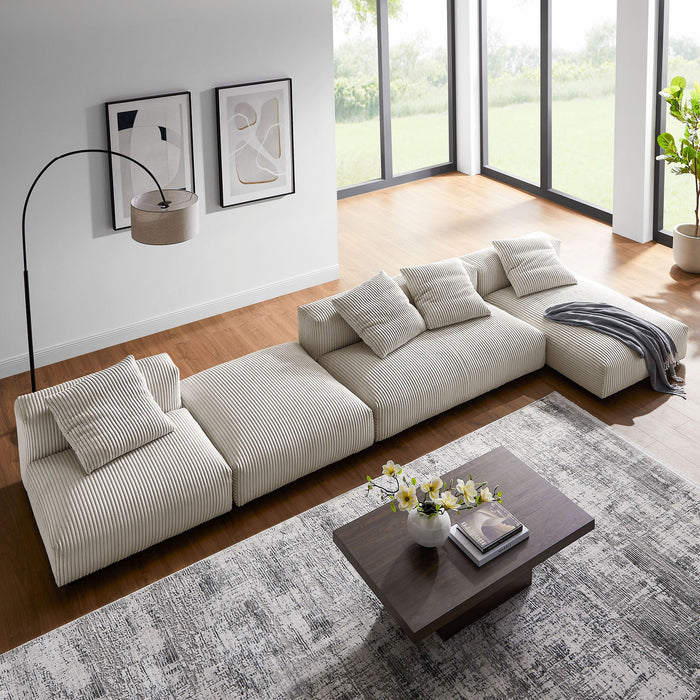 Solace 4-Piece Modular Corduroy Upholstered Sectional Sofa With Ottoman by Modway - specifications diagram