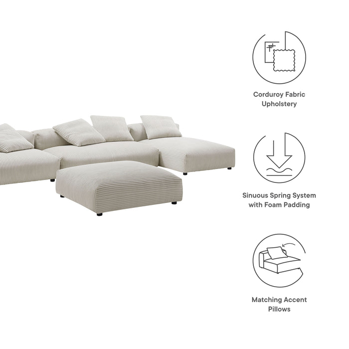 Solace 4-Piece Modular Corduroy Upholstered Sectional Sofa With Ottoman by Modway - side view