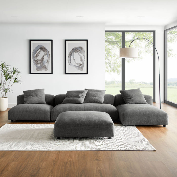 Solace 4-Piece Modular Upholstered Fabric Sectional Sofa With Ottoman by Modway - front view