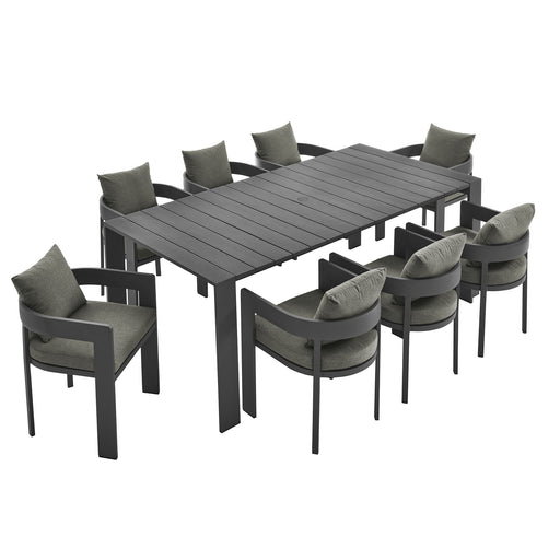 Modway Tahoe 9-Piece Outdoor Patio Aluminum Dining Set in Gray