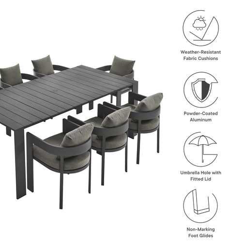Modway Tahoe 9-Piece Outdoor Patio Aluminum Dining Set in Gray - Side View