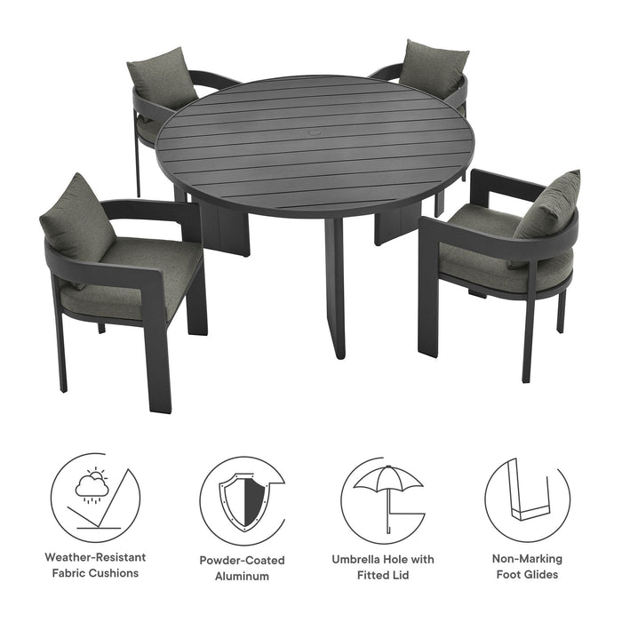 Modway Tahoe 5-Piece Outdoor Patio Aluminum Dining Set in Gray - Side View
