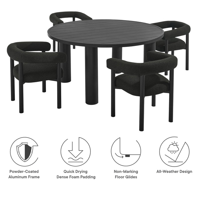 Nautica 5-Piece Round Outdoor Patio Aluminum Dining Table and Chairs Set