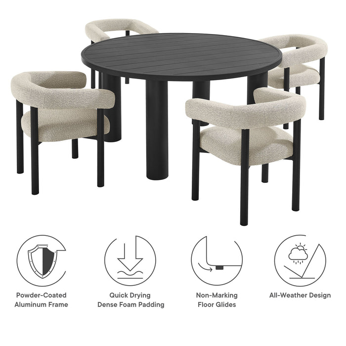 Nautica 5-Piece Round Outdoor Patio Aluminum Dining Table and Chairs Set