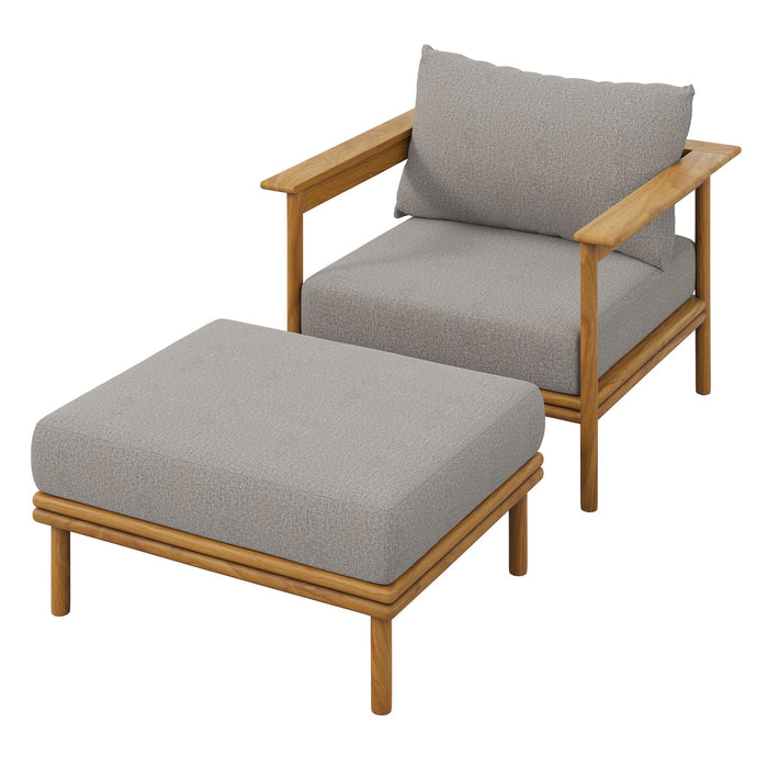 Wren Outdoor Patio Teak Wood Armchair and Ottoman Set
