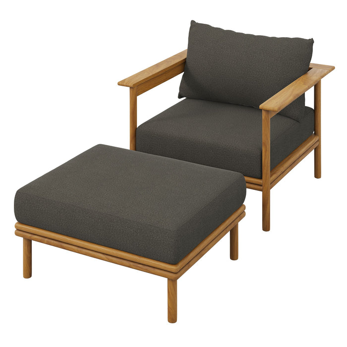 Wren Outdoor Patio Teak Wood Armchair and Ottoman Set