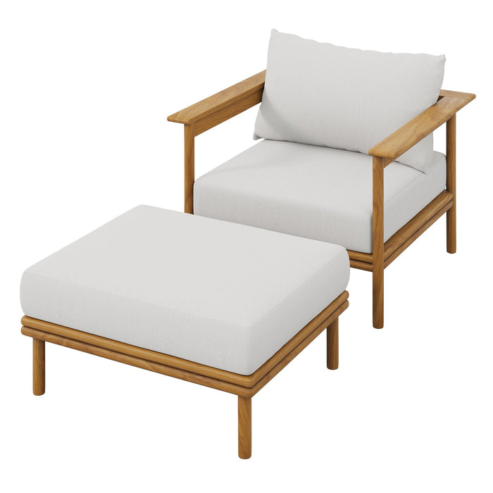 Wren Outdoor Patio Teak Wood Armchair and Ottoman Set