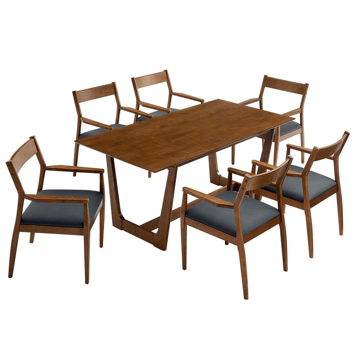Solara 7-Piece Wood Dining Set Walnut Black / Armchiars