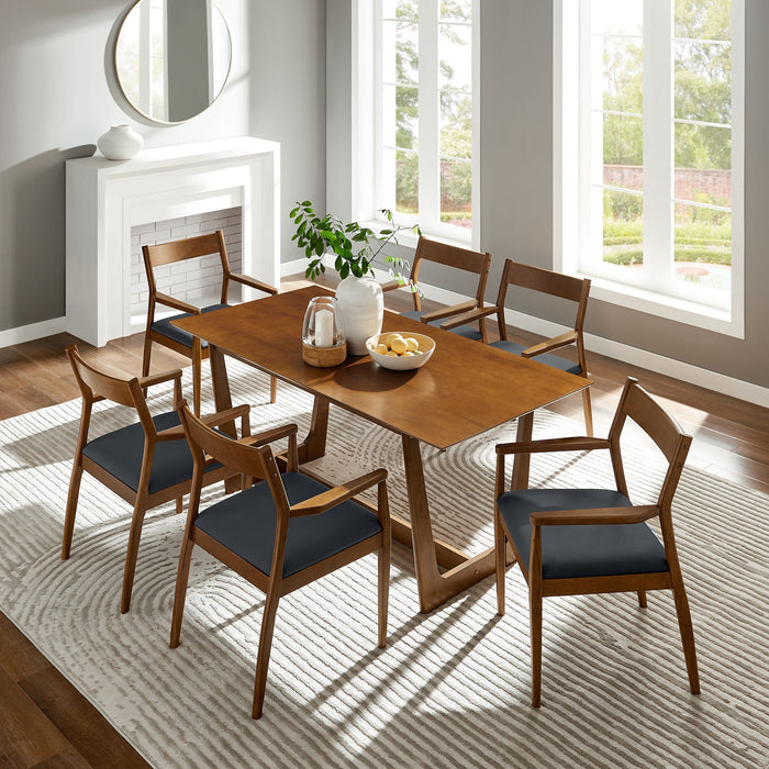 Solara 7-Piece Wood Dining Set Walnut Black / Armchiars