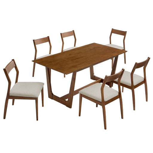 Solara 7-Piece Wood Dining Set Walnut Heathered Weave Beige / Side Chairs