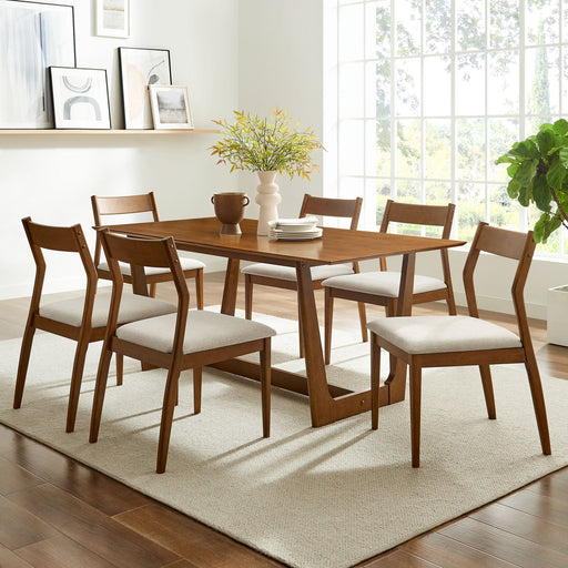 Solara 7-Piece Wood Dining Set Walnut Heathered Weave Beige / Side Chairs