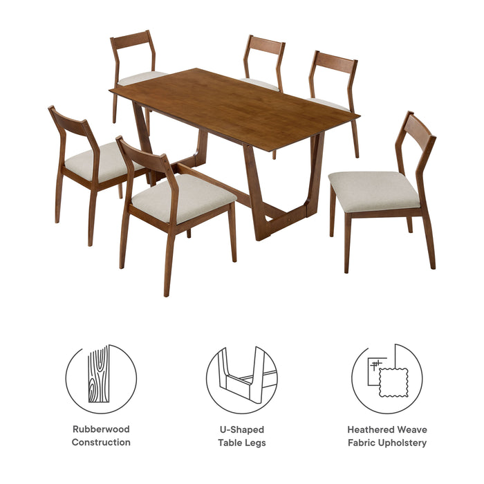 Solara 7-Piece Wood Dining Set Walnut Heathered Weave Beige / Side Chairs