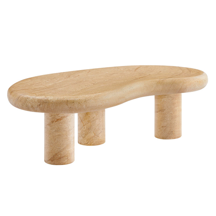 Elowen Indoor - Outdoor Patio Textured Faux Travertine Coffee Table