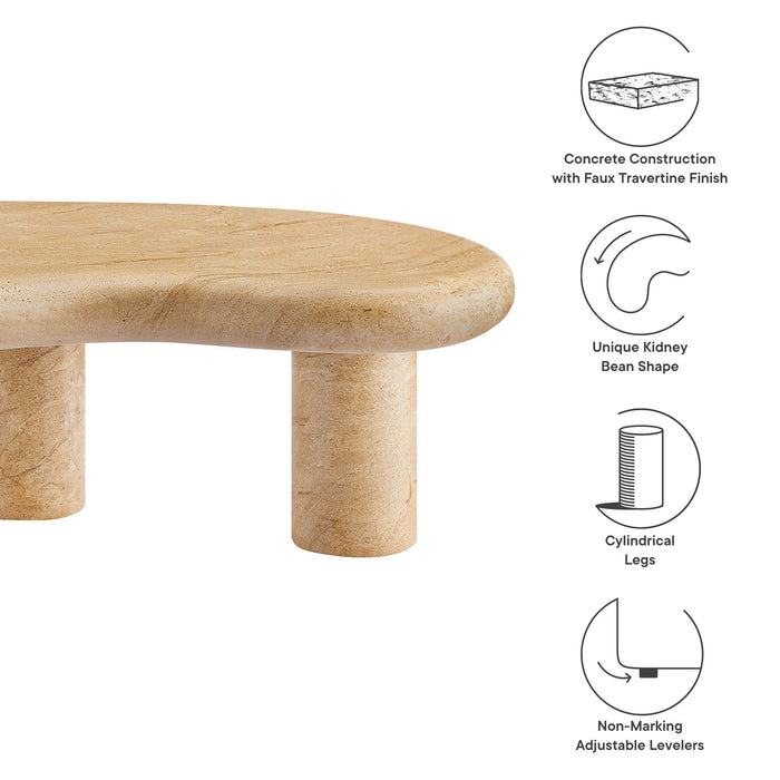 Elowen Indoor - Outdoor Patio Textured Faux Travertine Coffee Table