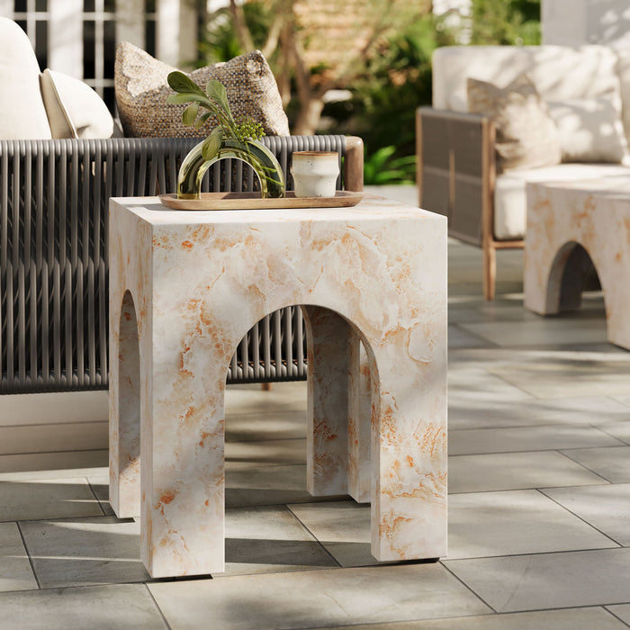 Valen Square Indoor - Outdoor Patio Arched Concrete Side Table
