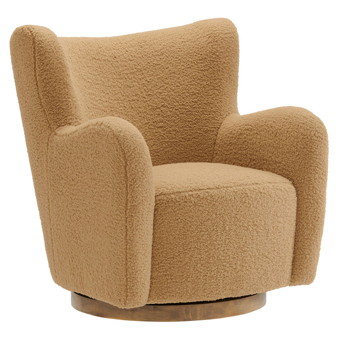 Modway Montrose Wingback Sherpa Swivel Accent Chair Living Room Furniture in Brown