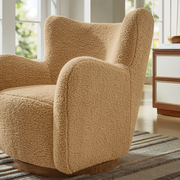 Modway Montrose Wingback Sherpa Swivel Accent Chair Living Room Furniture - Close-Up