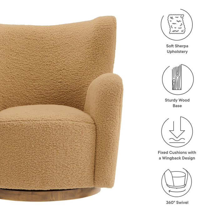 Modway Montrose Wingback Sherpa Swivel Accent Chair Living Room Furniture in Brown - Side View