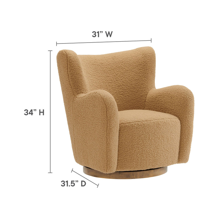 Modway Montrose Wingback Sherpa Swivel Accent Chair Living Room Furniture in Brown - Detail View