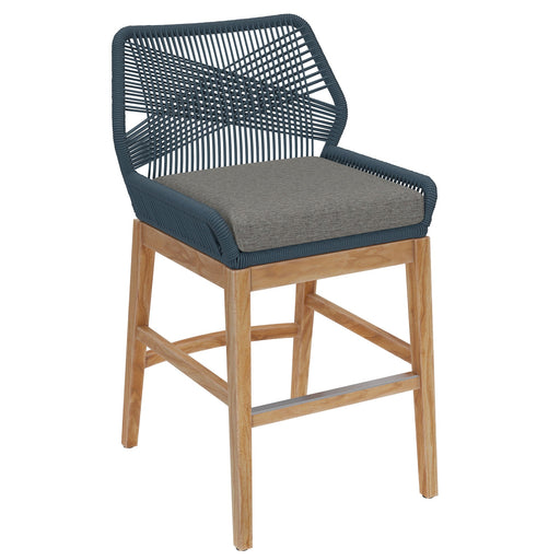 Wellspring Outdoor Patio Teak and Rope Counter Stool Blue Graphite