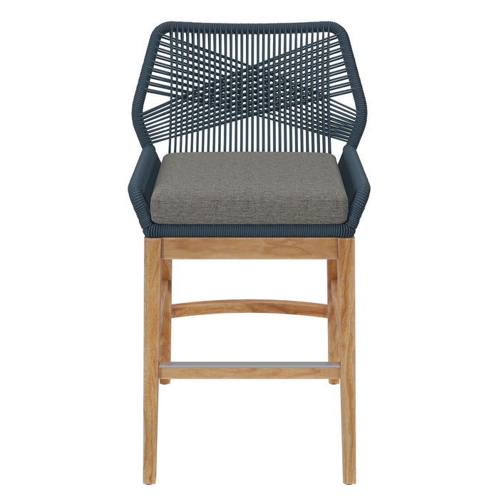 Wellspring Outdoor Patio Teak and Rope Counter Stool Blue Graphite