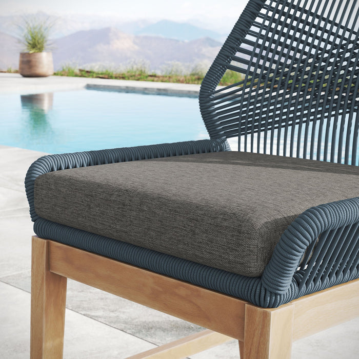 Wellspring Outdoor Patio Teak and Rope Counter Stool Blue Graphite
