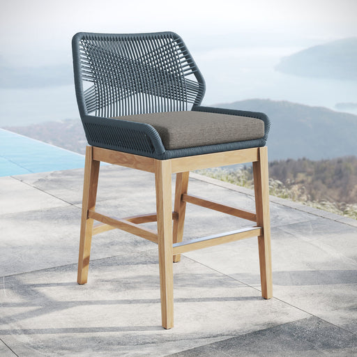 Wellspring Outdoor Patio Teak and Rope Counter Stool Blue Graphite