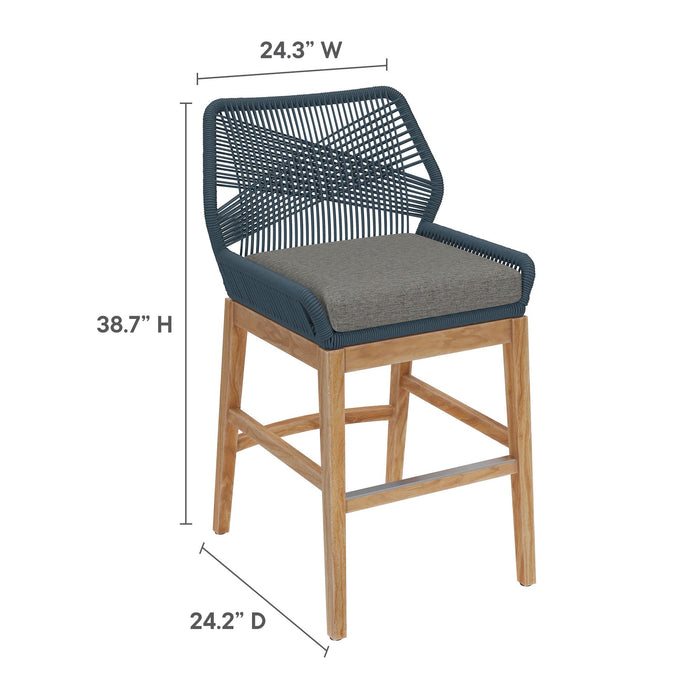 Wellspring Outdoor Patio Teak and Rope Counter Stool Blue Graphite