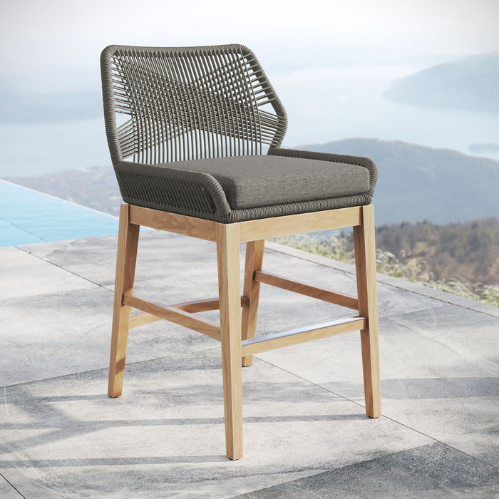 Wellspring Outdoor Patio Teak and Rope Counter Stool Gray Graphite