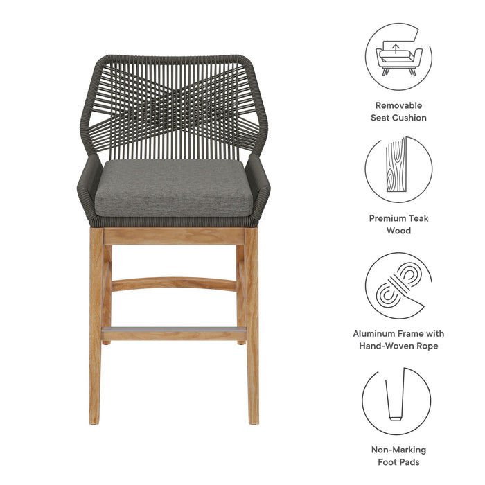 Wellspring Outdoor Patio Teak and Rope Counter Stool Gray Graphite